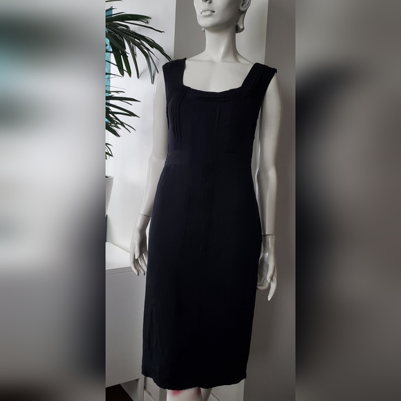 Black Silk Dress with Pleat Details - Picture 3 of 11